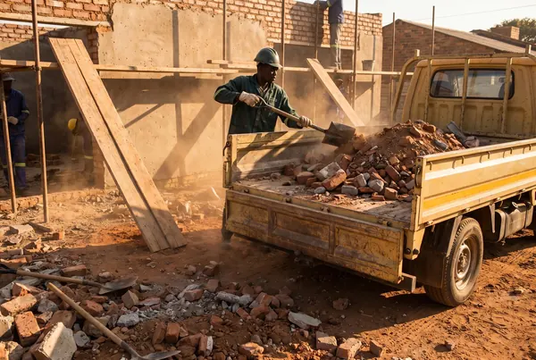Builders rubble tipped from an Erf trailer at a licensed site